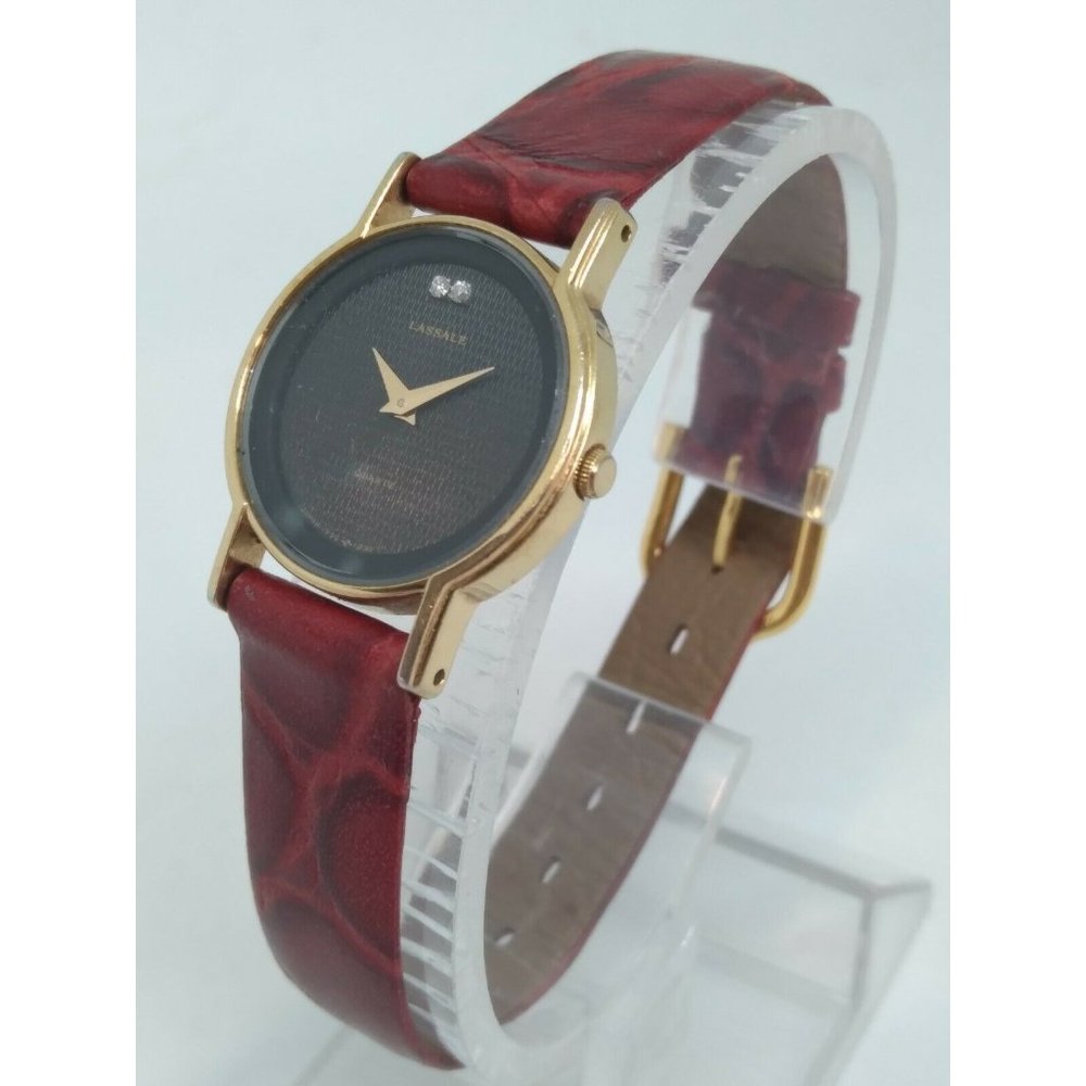 Lassale by Seiko 1F20-0D29 Women's 22mm Gold Tone Diamond Dial Watch NEW BATTERY